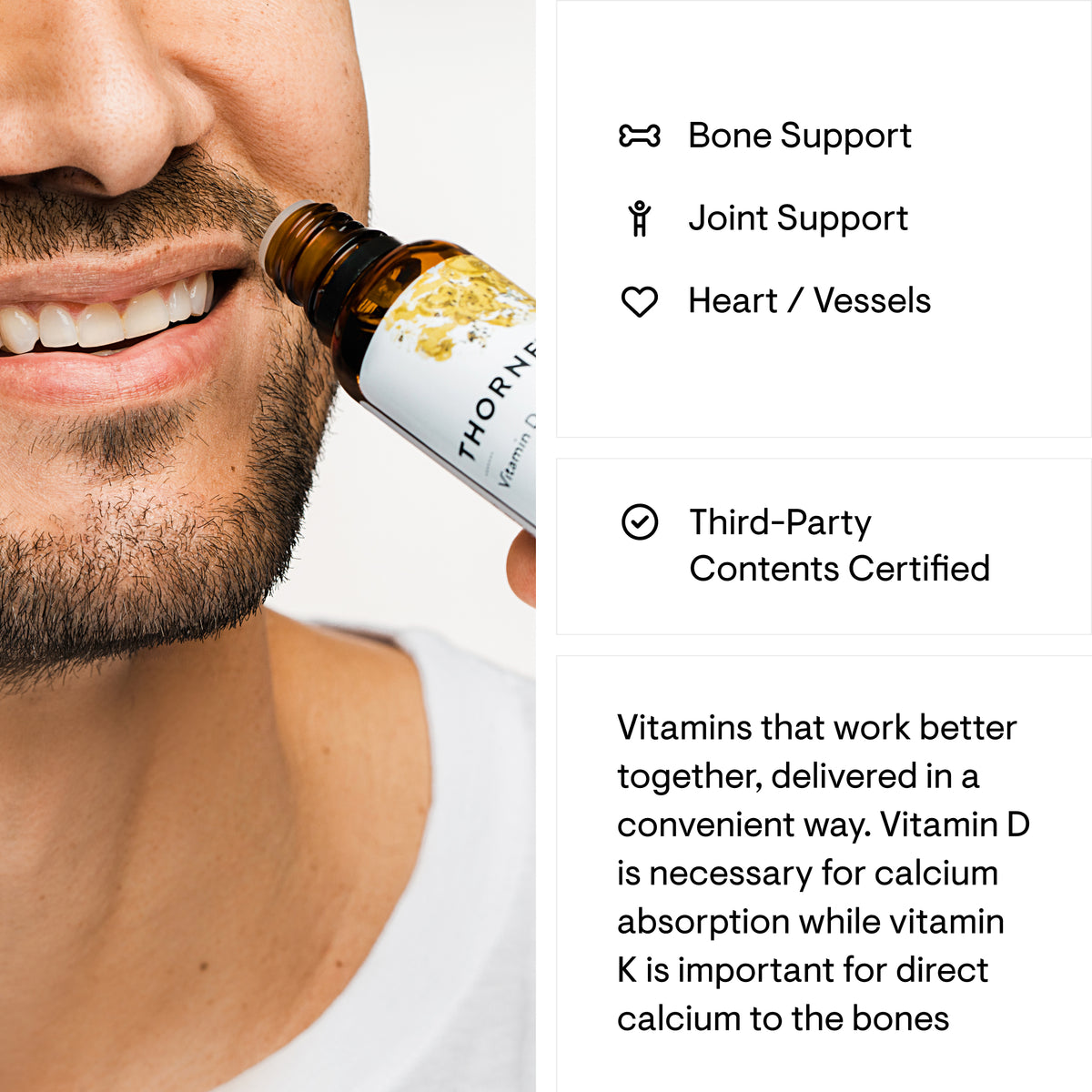 Thorne Vitamin D + K2 Liquid product features graphic