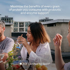 People sharing an outdoor meal in a Protein Optimizer lifestyle graphic