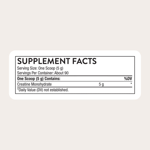 Thorne Creatine supplement facts: 5 g creatine monohydrate per scoop