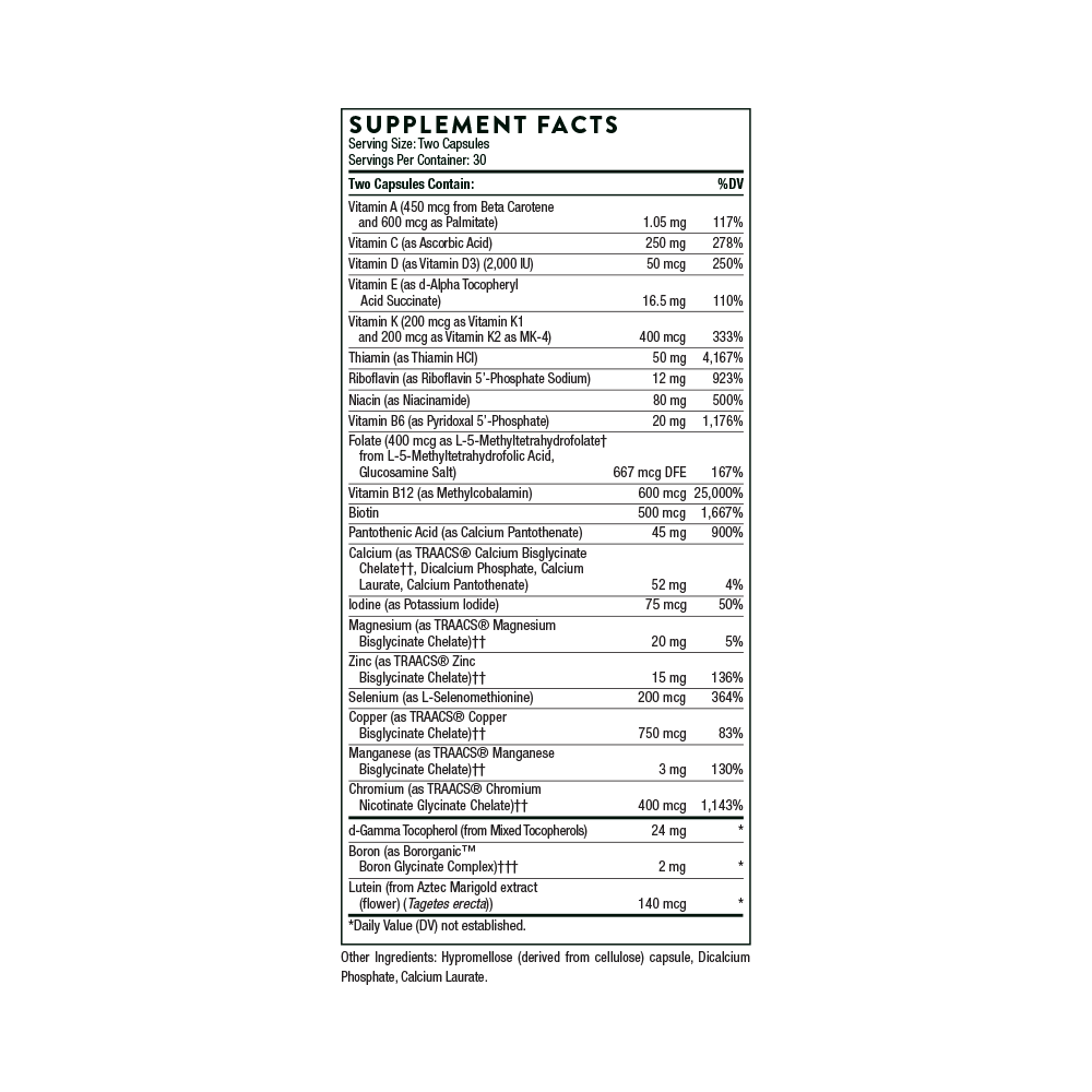 Thorne Basic Nutrients 2/Day supplement facts