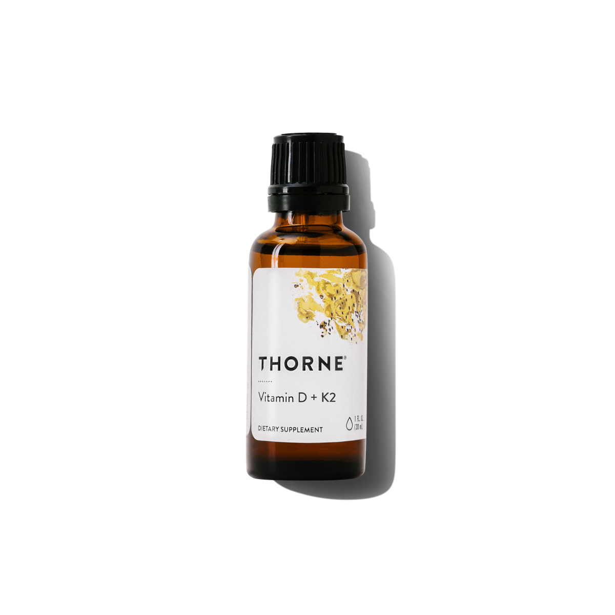 Thorne Vitamin D + K2 Liquid bottle on a white background