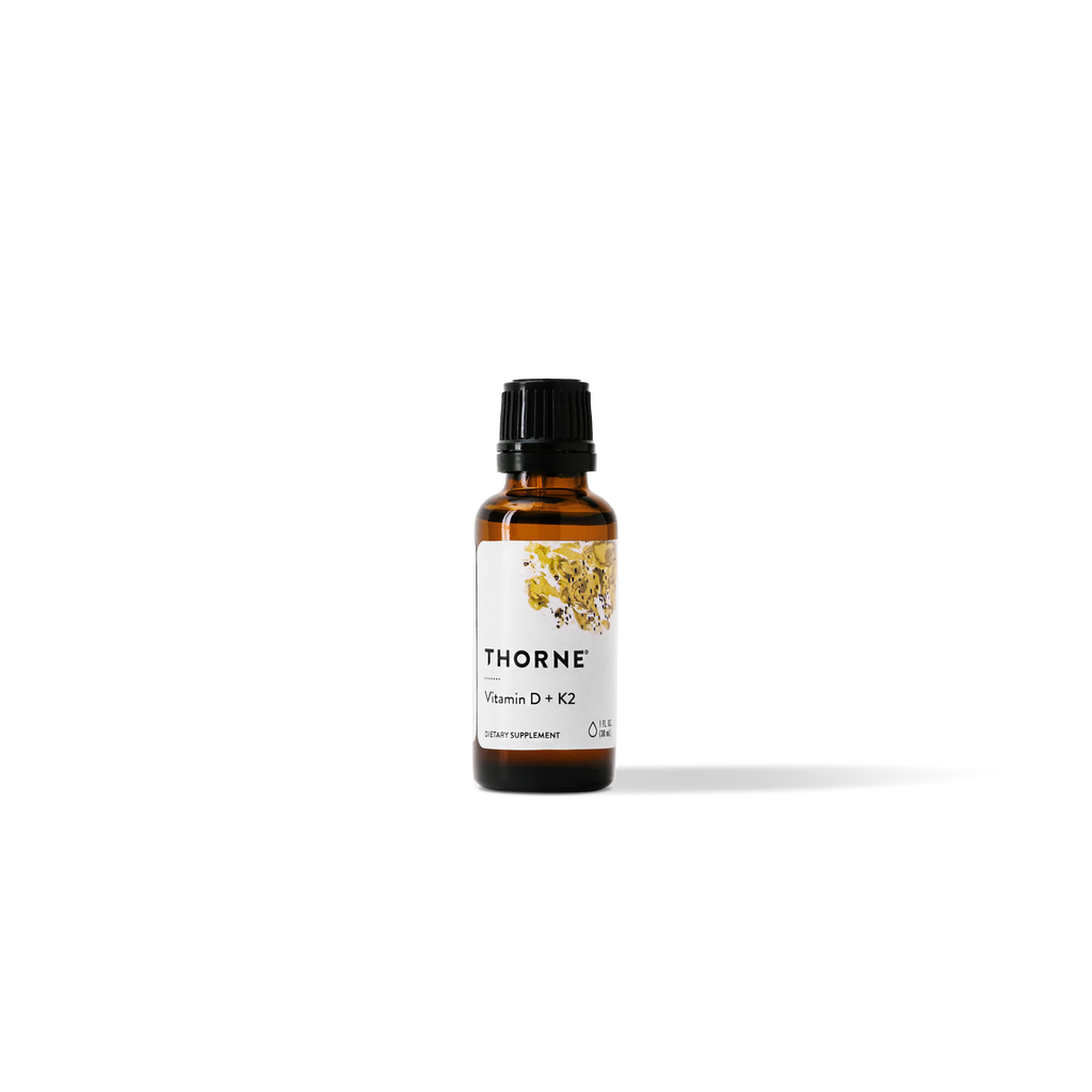 Thorne Vitamin D + K2 Liquid amber bottle standing upright
