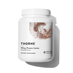 Thorne chocolate Whey Protein Isolate tub laid flat