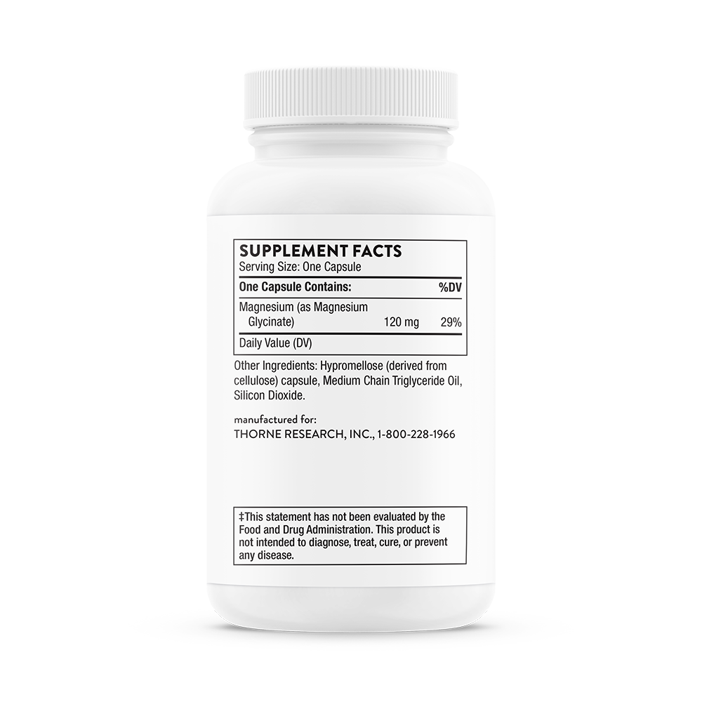 Thorne Magnesium Glycinate bottle, back label