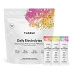 Thorne Daily Electrolytes variety pack pouch and three stick packs
