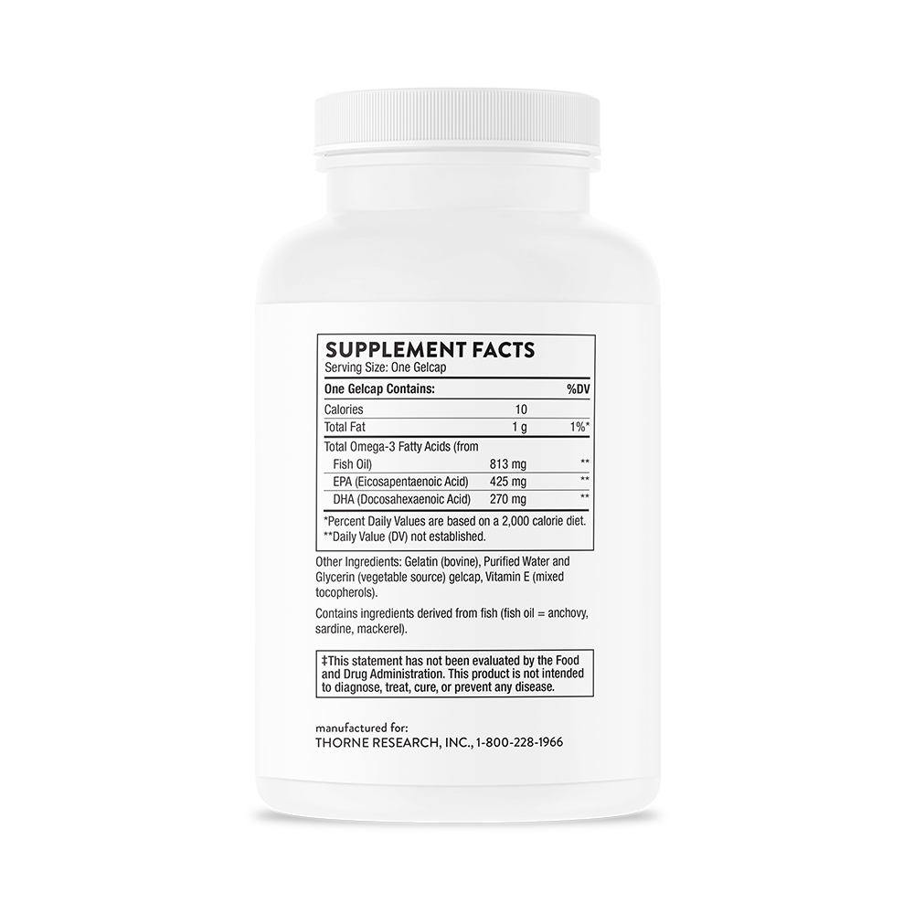 Thorne Super EPA bottle, back label with supplement facts
