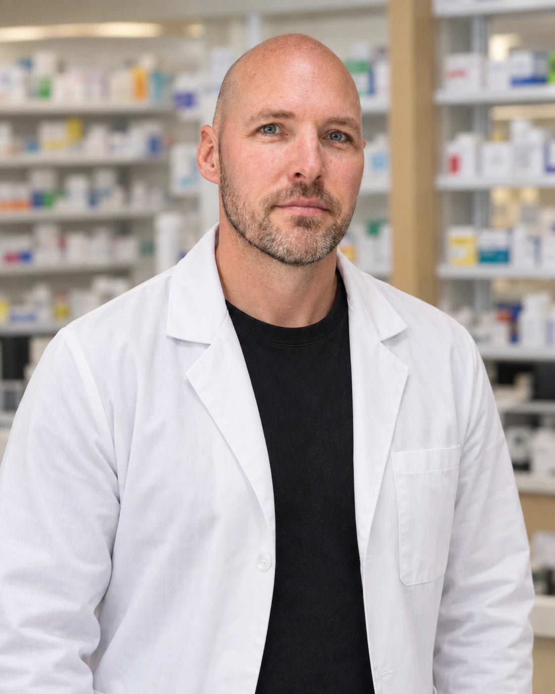 AI portrait of Preston wearing a white pharmacist coat